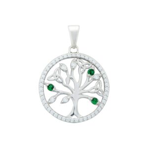 Tree of life pendant with trinity knot and green agate details surrounded by Cz's