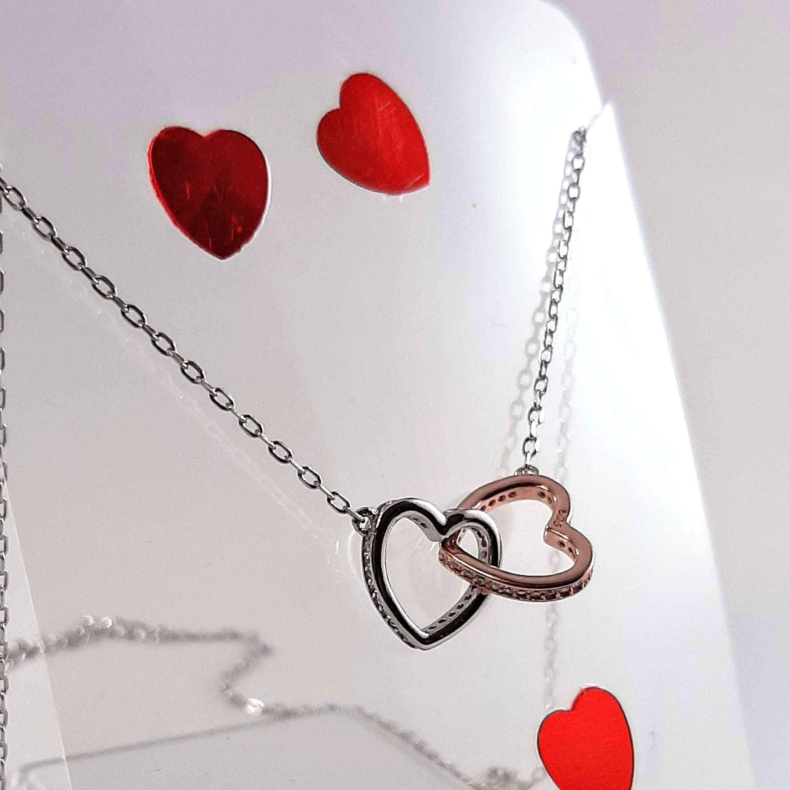 Have a Heart Sterling Silver & Rose Gold Finish Interlinking Hearts with CZ Detail
