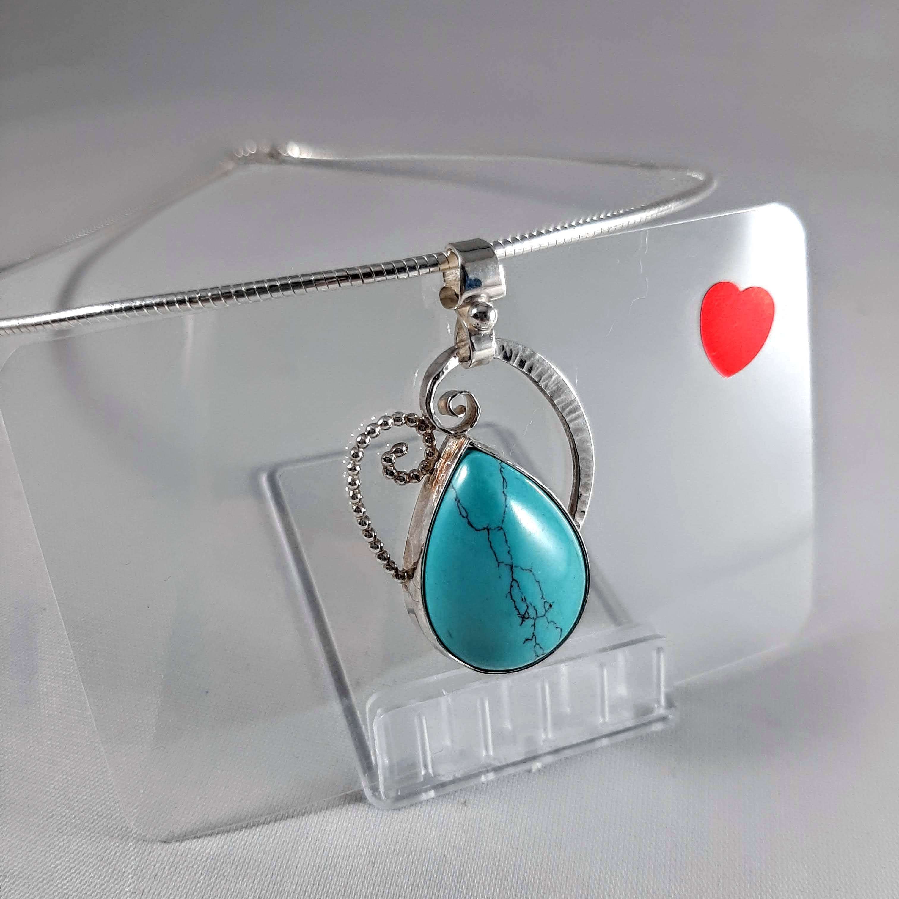 Droplets Sterling Silver Handcrafted One-off Turquoise Pendant