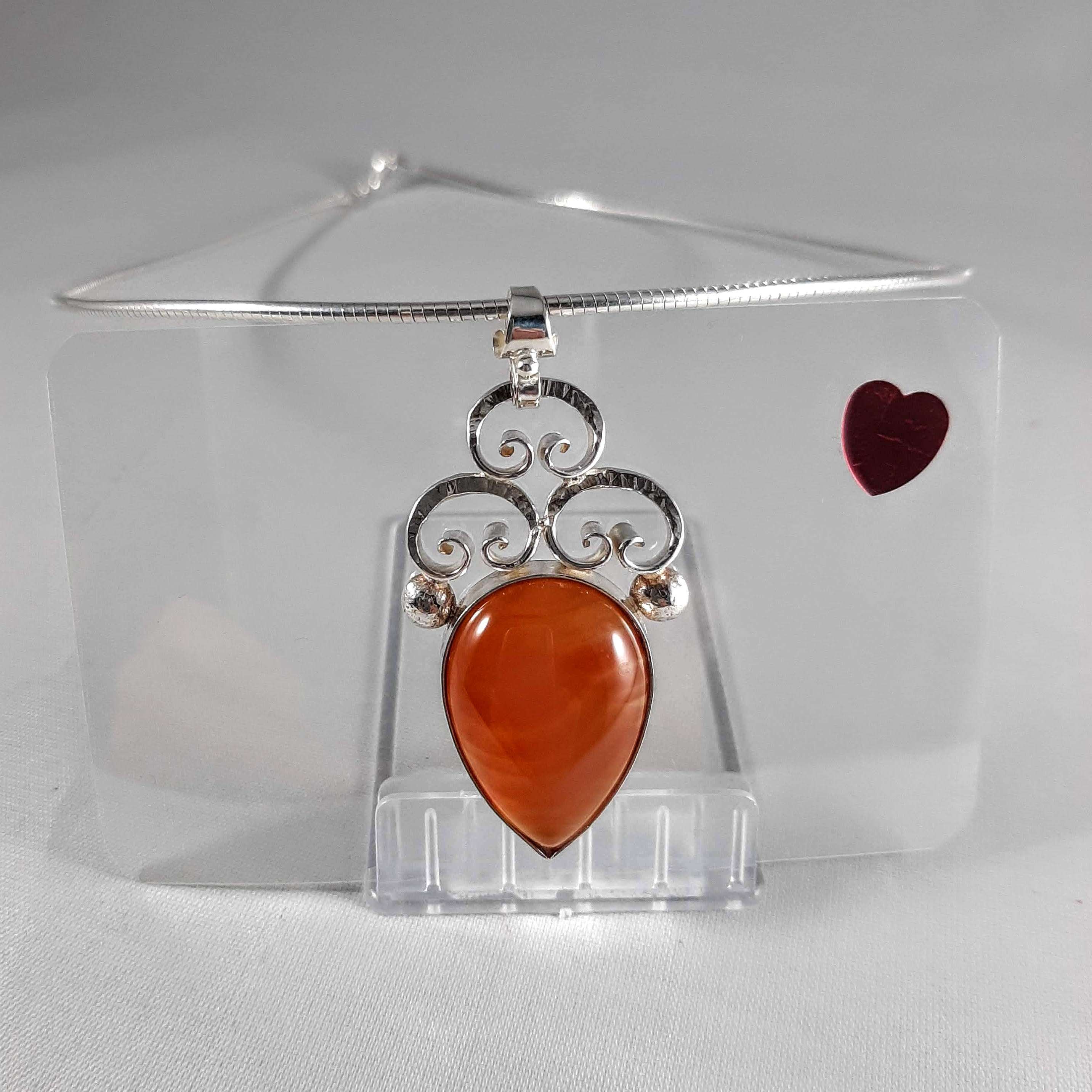 Droplets Sterling Silver Unique One Off Pendant with Carnelian Agate Stone
