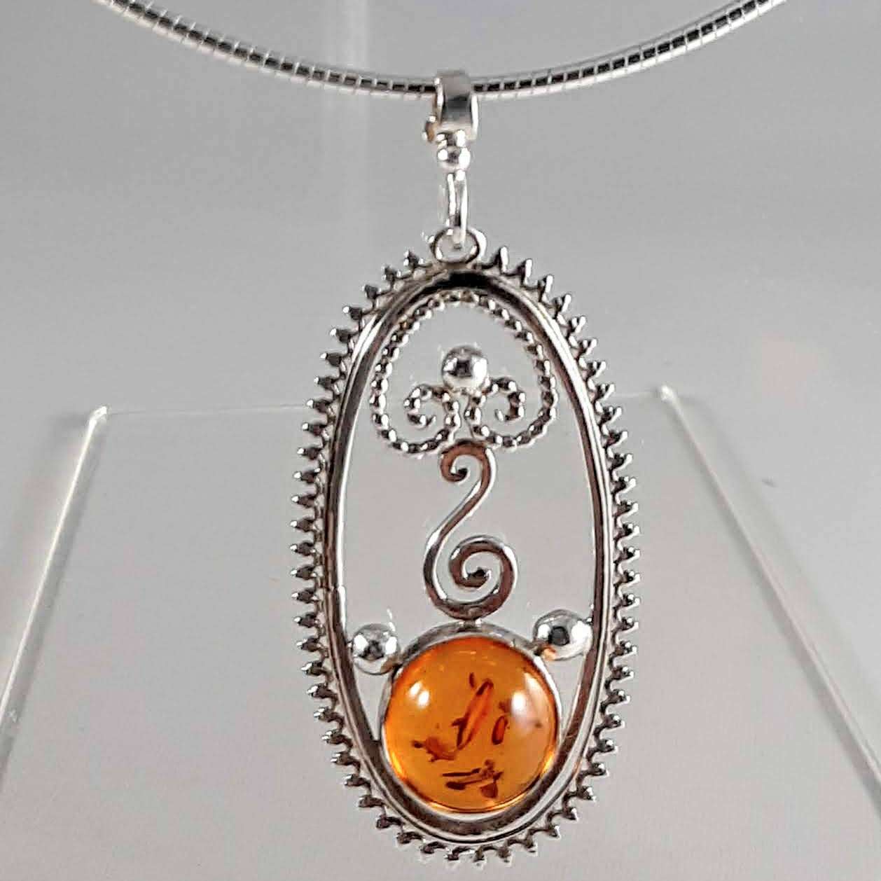 Droplets Sterling Silver Decorative Pendant with Amber Stone