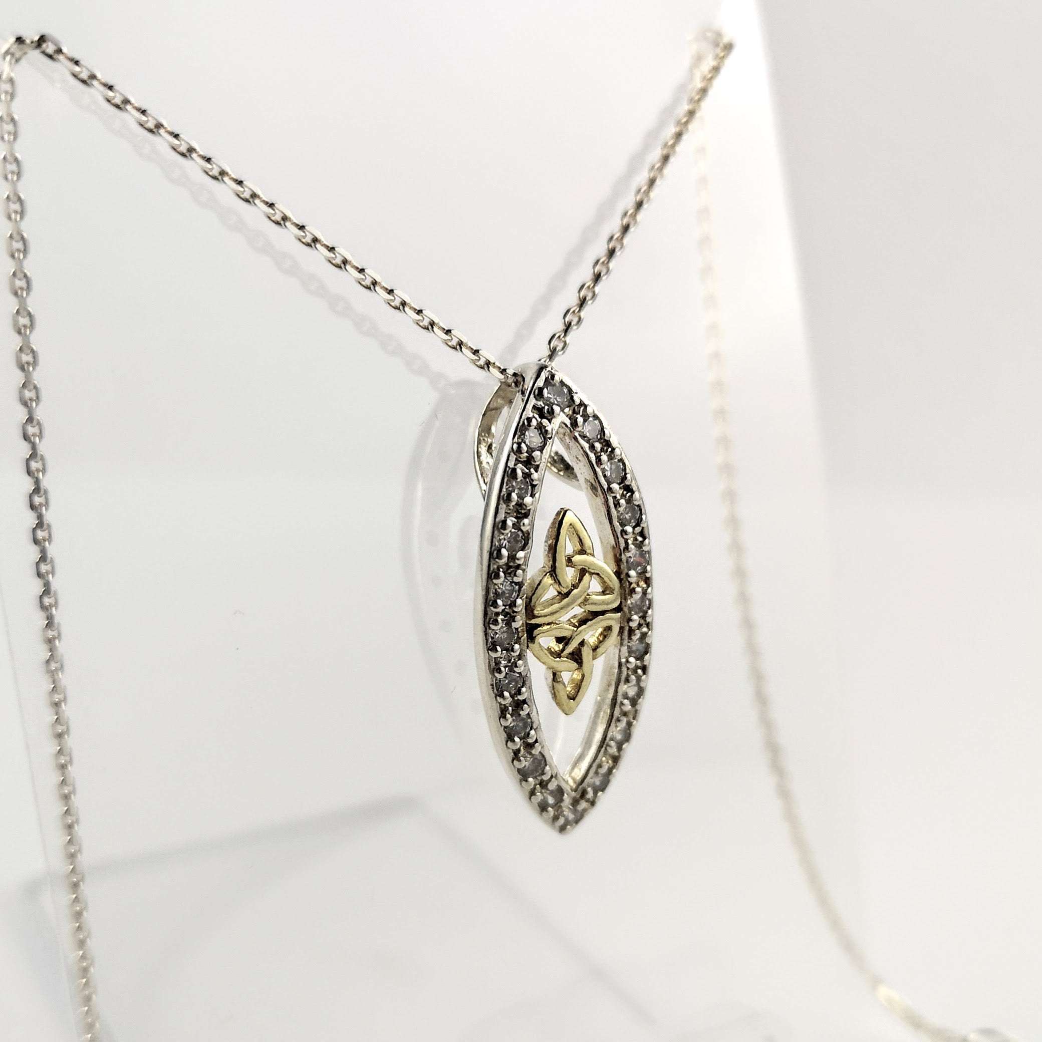 Traditional Collection Sterling Silver and Rolled Gold Trinity Knot Pendant with CZ Detail