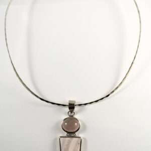 Organics Collection Sterling Silver Natural Rose Quartz Pendant mounted on Sterling Silver Torc