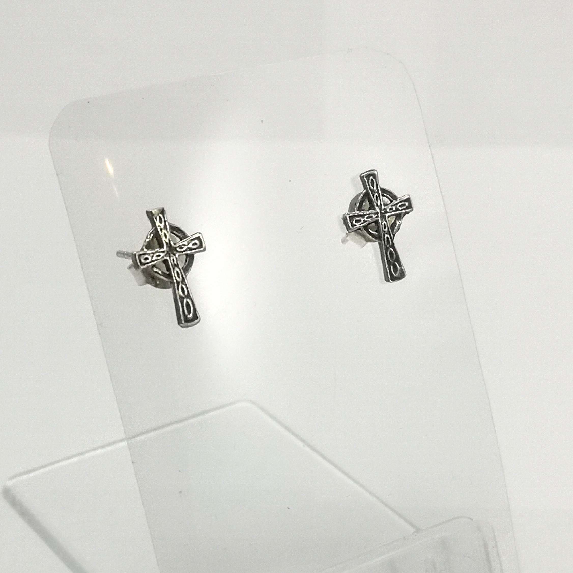 Traditional Collection Sterling Silver Small Celtic Cross Earrings with Oxidised finish.