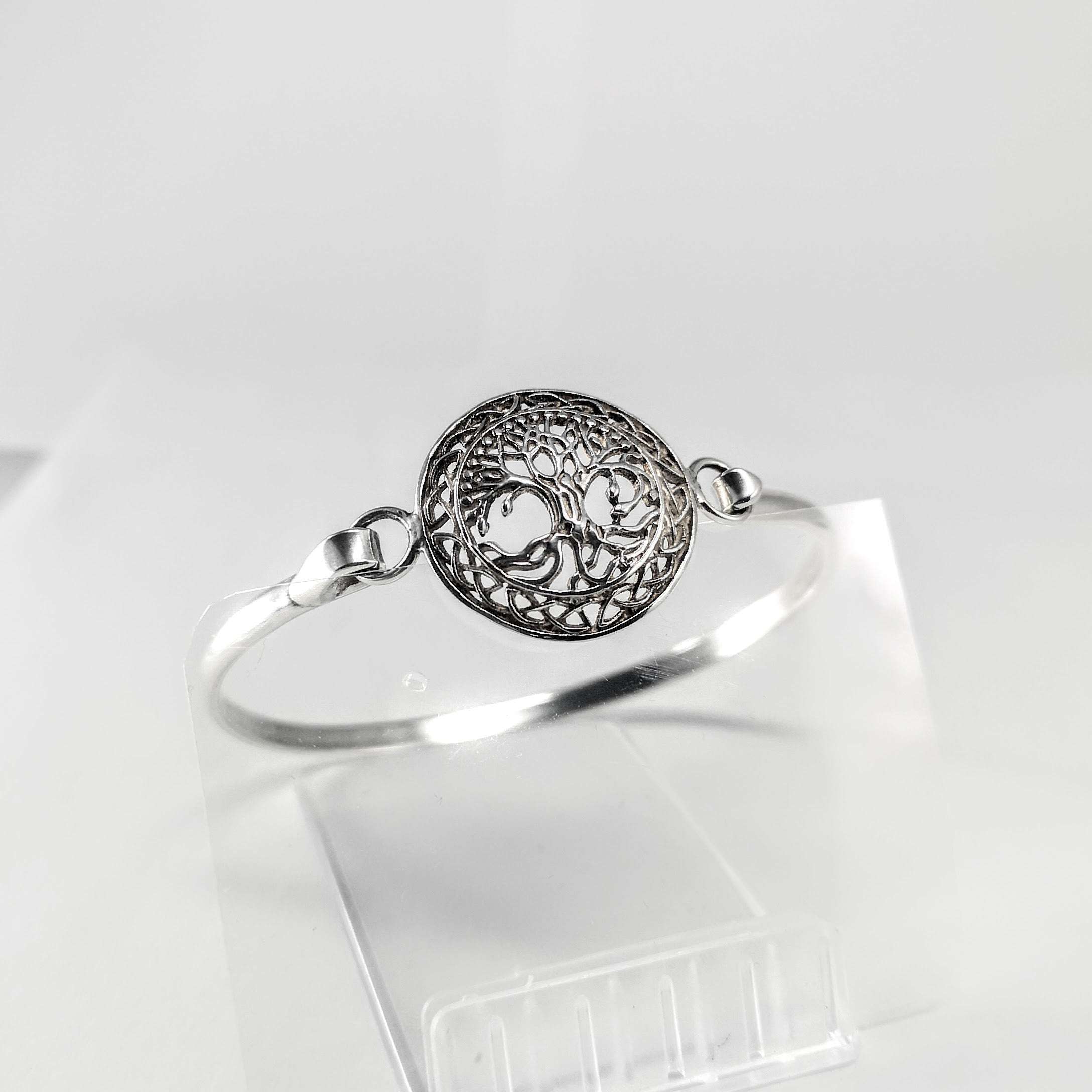 Tree of Life Sterling Silver Bangle with Celtic Weave Trim