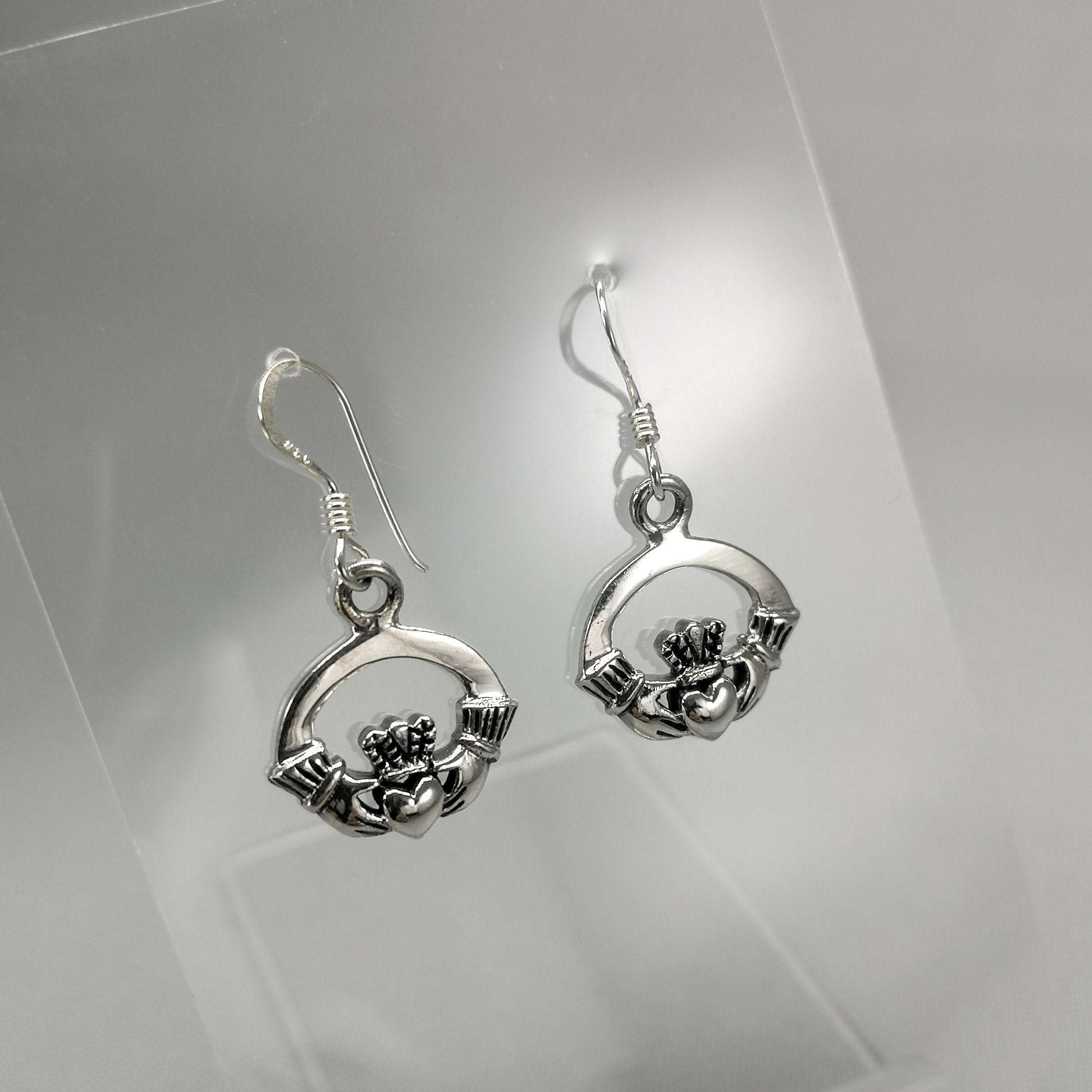 Traditional Collection Sterling Silver Claddagh Drop Earrings.