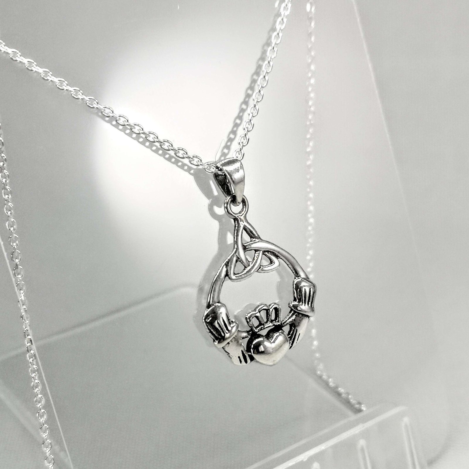 Traditional Collection Sterling Silver Traditional Claddagh Trinity Knot Pendant.