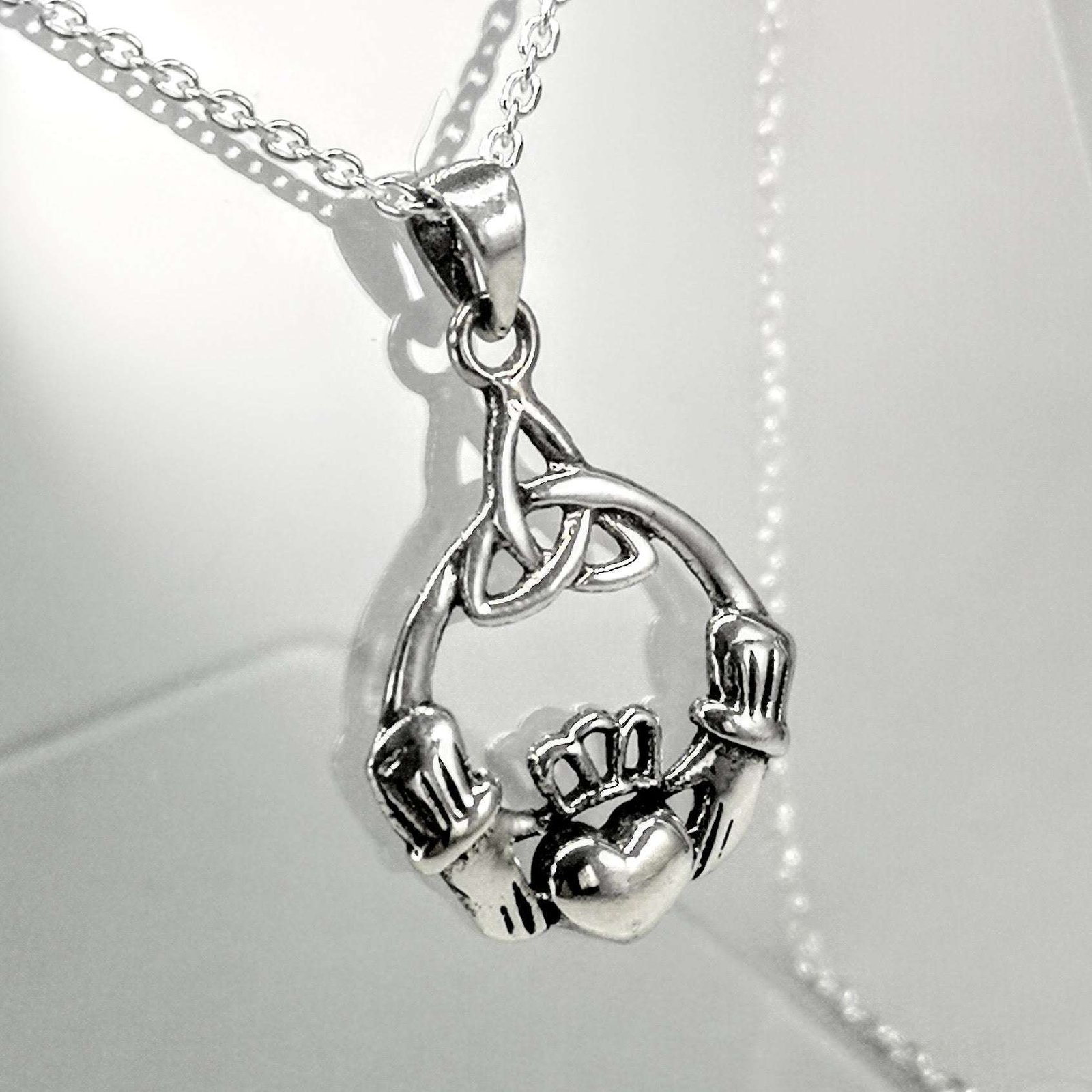 Traditional Collection Sterling Silver Traditional Claddagh Trinity Knot Pendant.