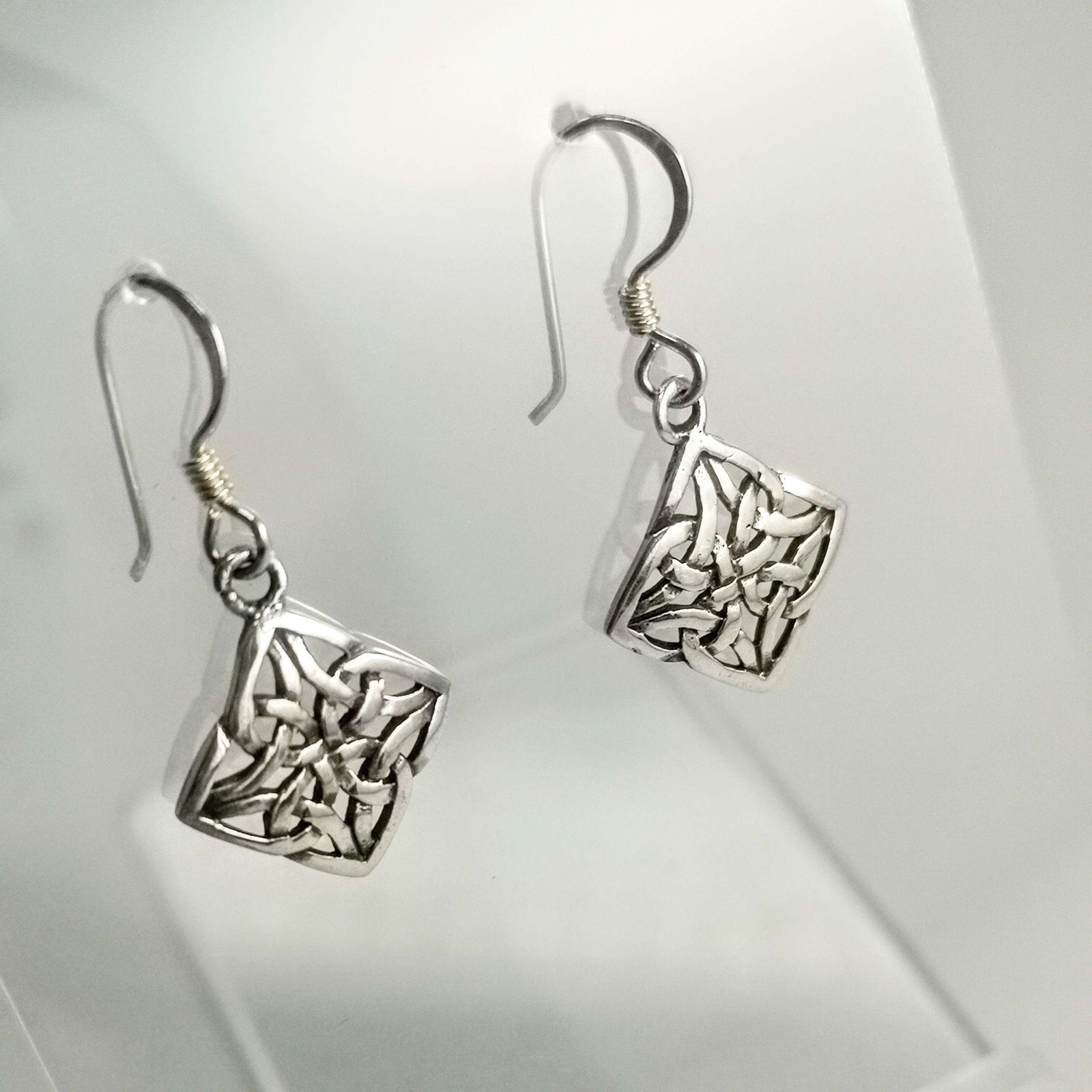 Celtic Origins Sterling Silver Square Celtic Weave Drop Earring