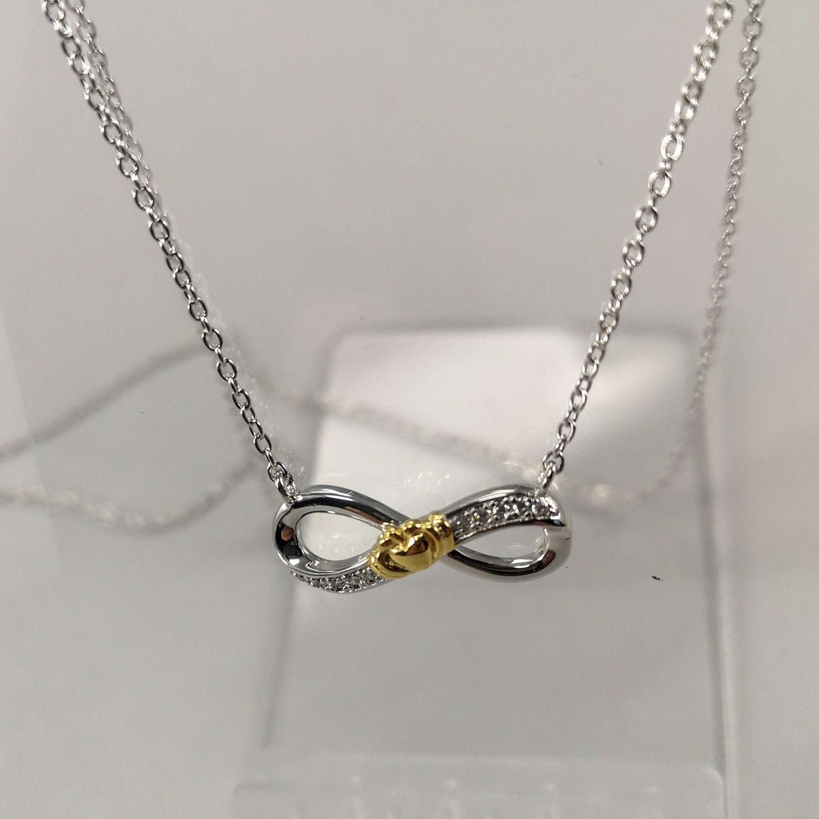 Have a Heart Sterling Silver & Rose Gold Finished Infinity Pendant with Heart & CZ Detail